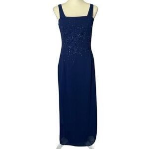 Vintage Stacey Michelle Navy Blue Embellished Maxi Dress Made in Canada Size 6
